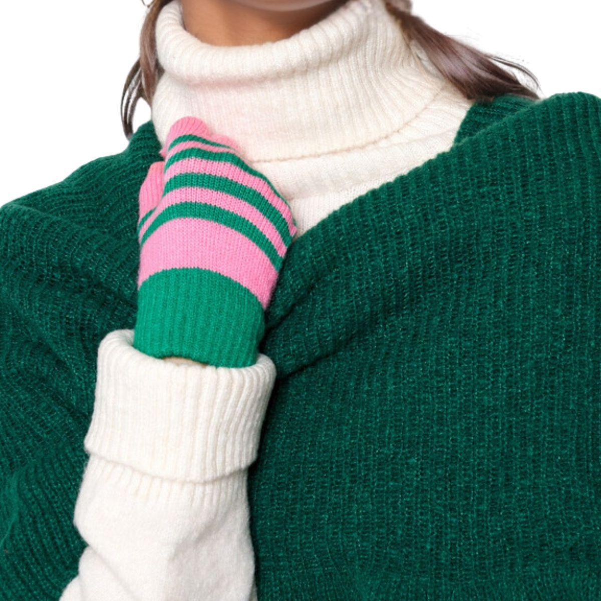Pink with Green Stripe Gloves