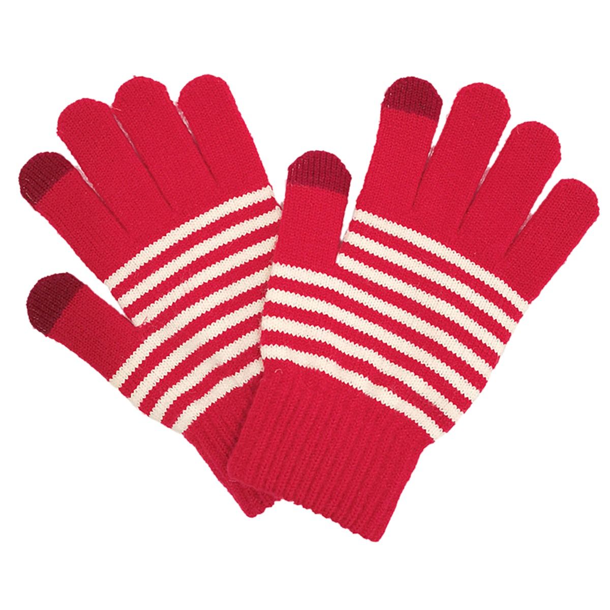 Gloves Red White Stripe Winter Gloves for Women