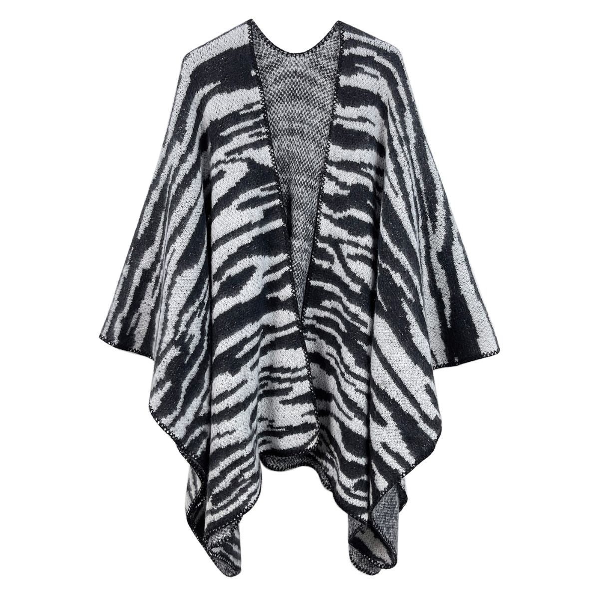 Kimono Cardigan Poly Black Zebra Knit for Women