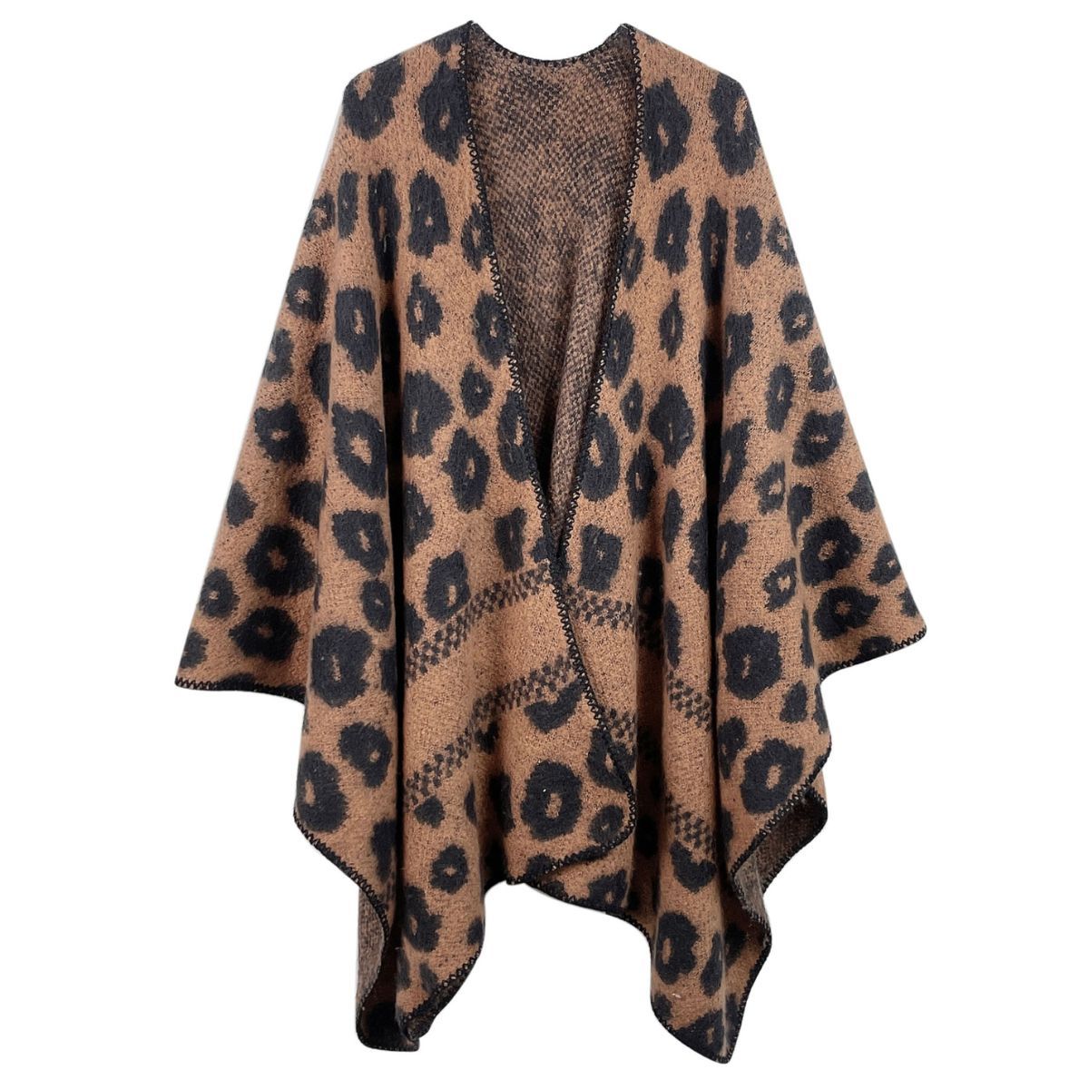 Kimono Cardigan Poly Brown Leopard Knit for Women