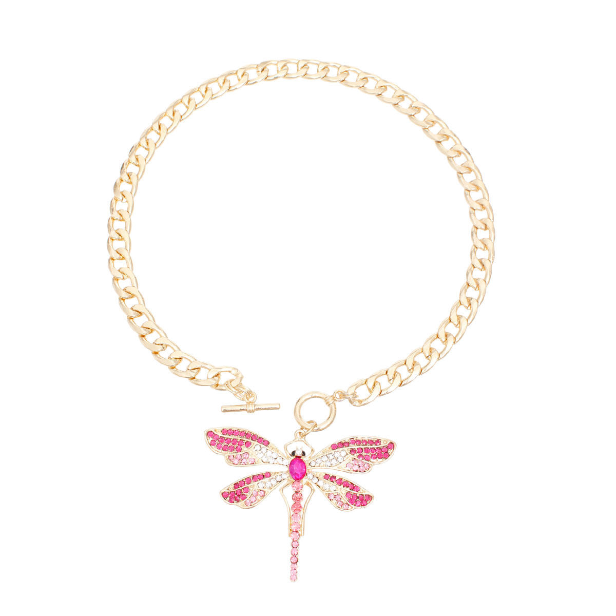 Pink Dragonfly Toggle Necklace