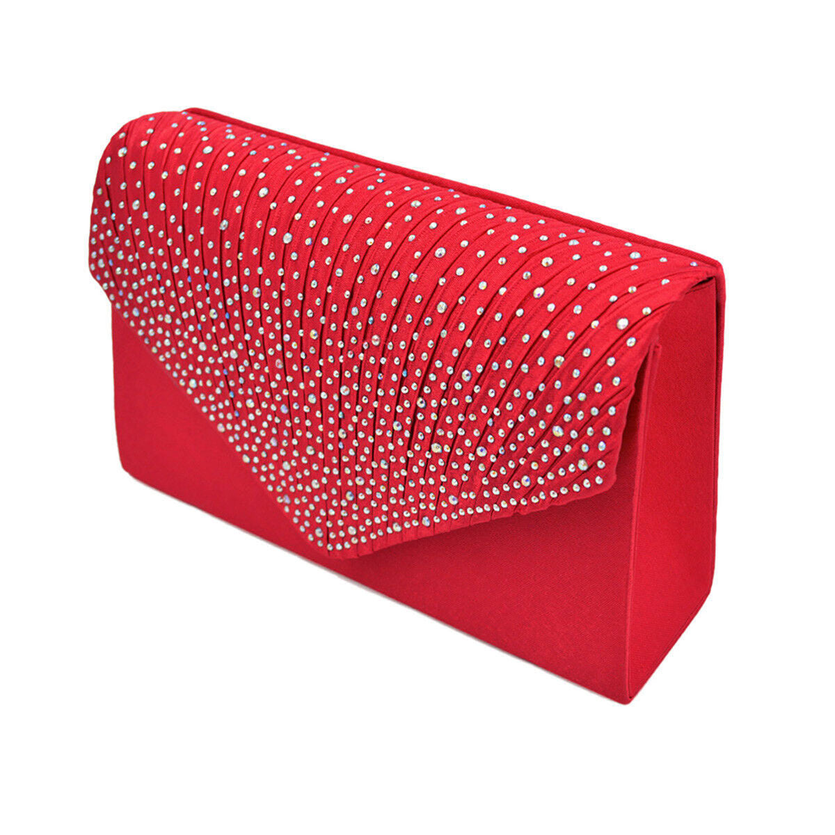 Clutch Red Ruched Rhinestone Bag for Women
