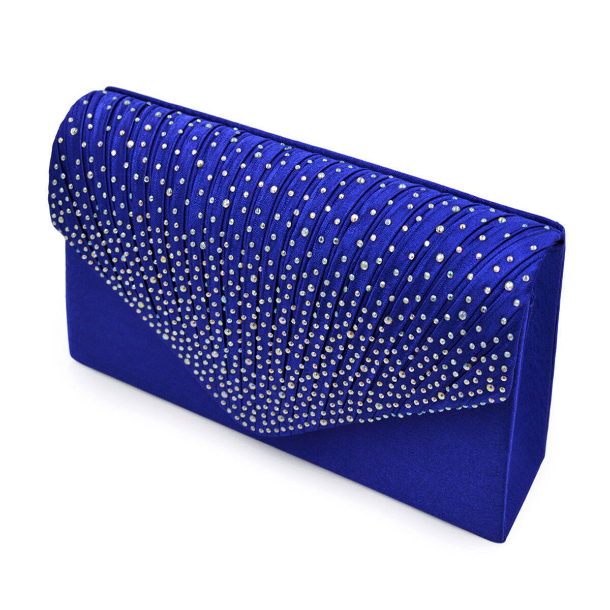 Clutch Blue Ruched Rhinestone Bag for Women