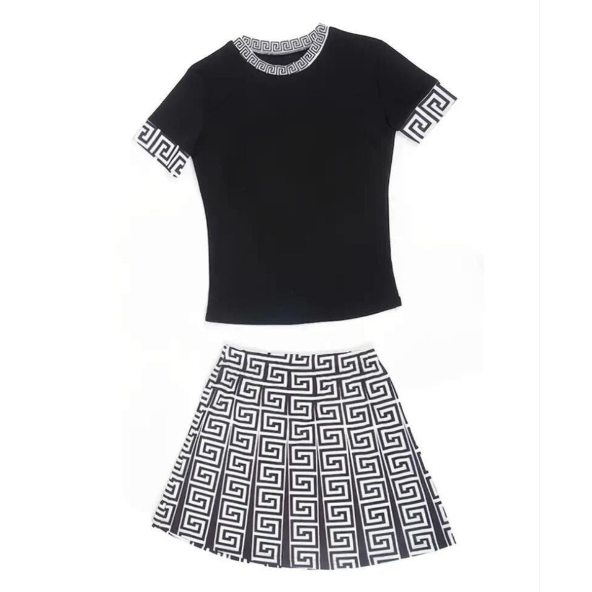 Black White 5XL Top Skirt Set
