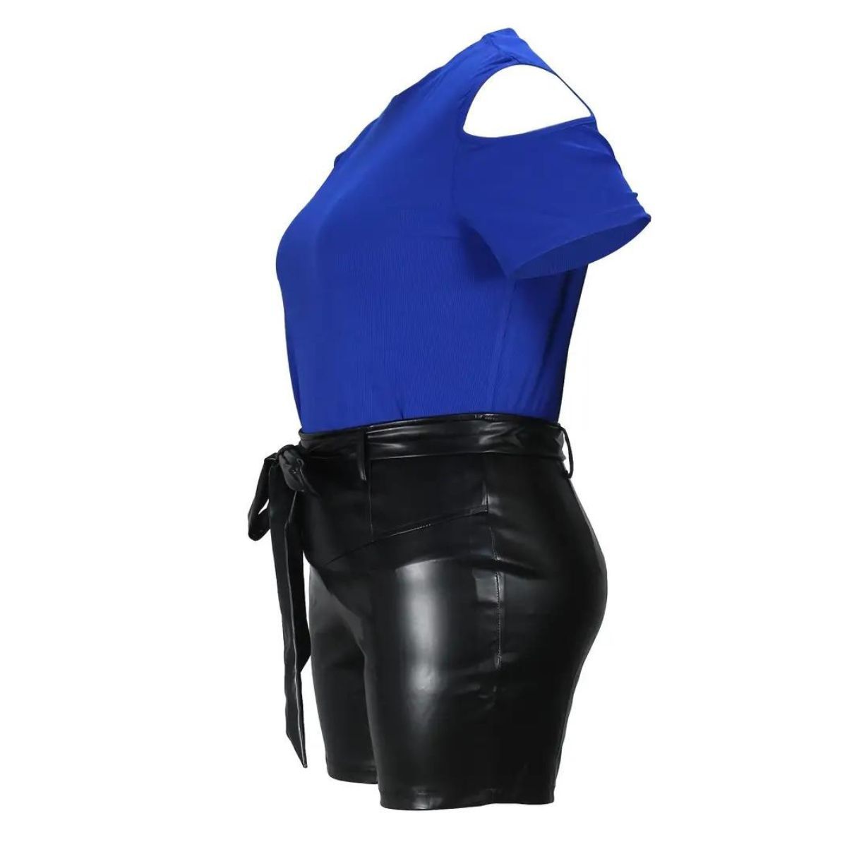 Blue 4XL Faux Leather Shorts Set